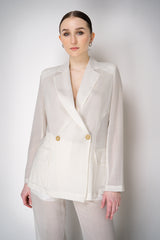 Erika Cavallini Sheer Double Breasted Virgin Wool Blazer in White Vancouver. Shop Online or in Store.