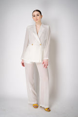 Erika Cavallini Sheer Double Breasted Virgin Wool Blazer in White Vancouver. Shop Online or in Store.