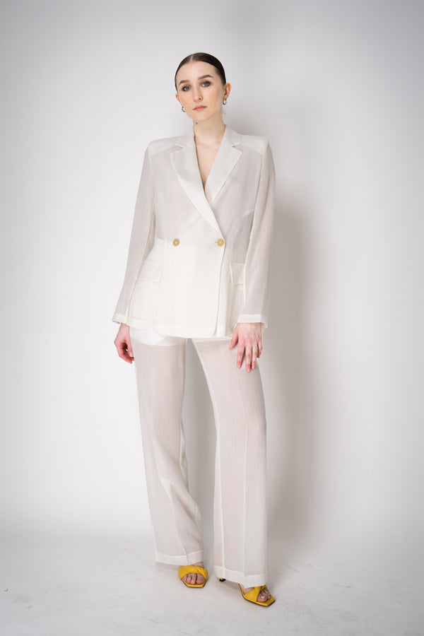 Erika Cavallini Sheer Double Breasted Virgin Wool Blazer in White Vancouver. Shop Online or in Store.