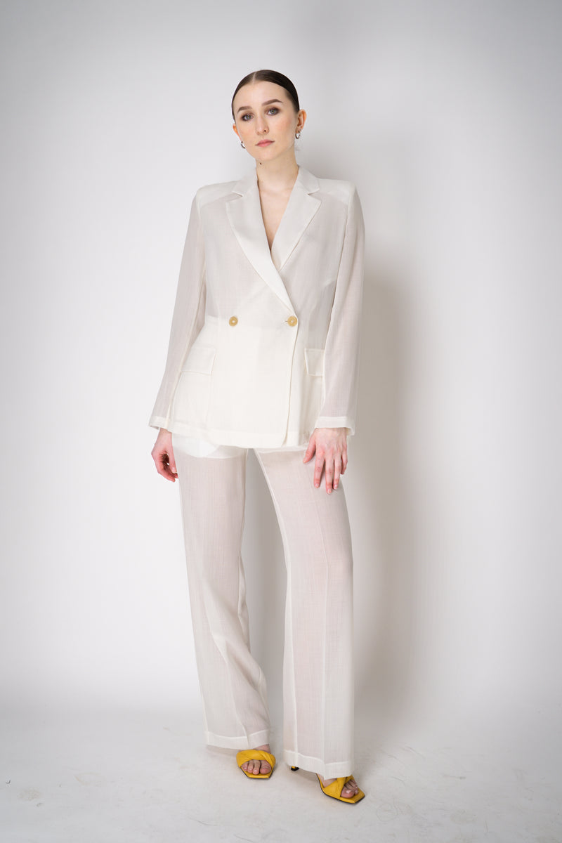 Erika Cavallini Sheer Double Breasted Virgin Wool Blazer in White Vancouver. Shop Online or in Store.