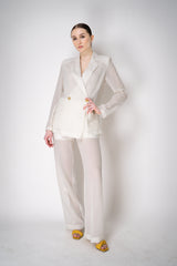 Erika Cavallini Sheer Double Breasted Virgin Wool Blazer in White Vancouver. Shop Online or in Store.