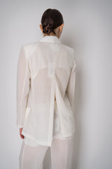 Erika Cavallini Sheer Double Breasted Virgin Wool Blazer in White Vancouver. Shop Online or in Store.