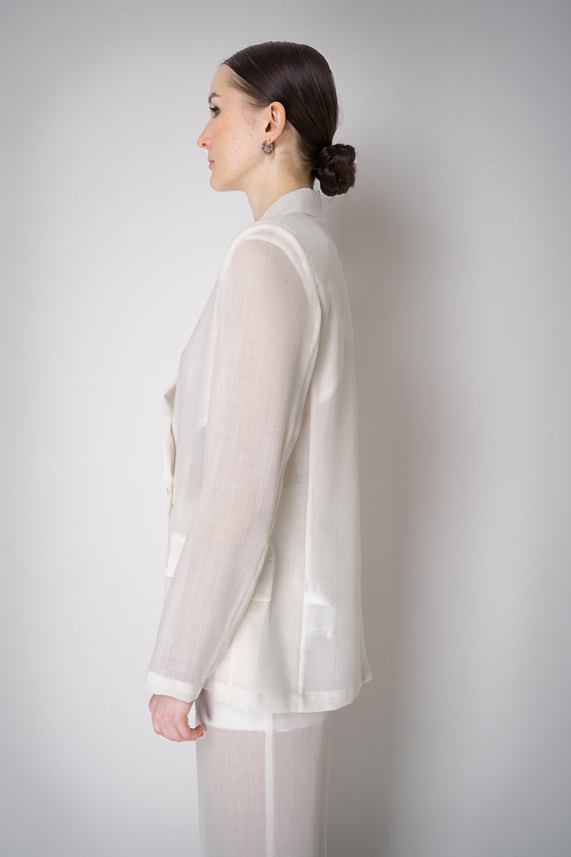 Erika Cavallini Sheer Double Breasted Virgin Wool Blazer in White Vancouver. Shop Online or in Store.