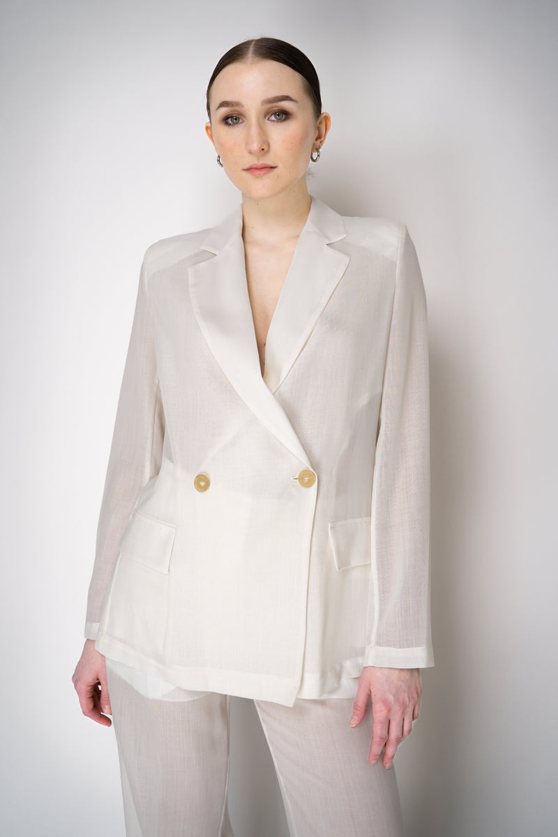 Erika Cavallini Sheer Double Breasted Virgin Wool Blazer in White Vancouver. Shop Online or in Store.