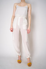 Erika Cavallini Silk Crepe Cargo Trousers in White Vancouver. Shop Online or in Store.