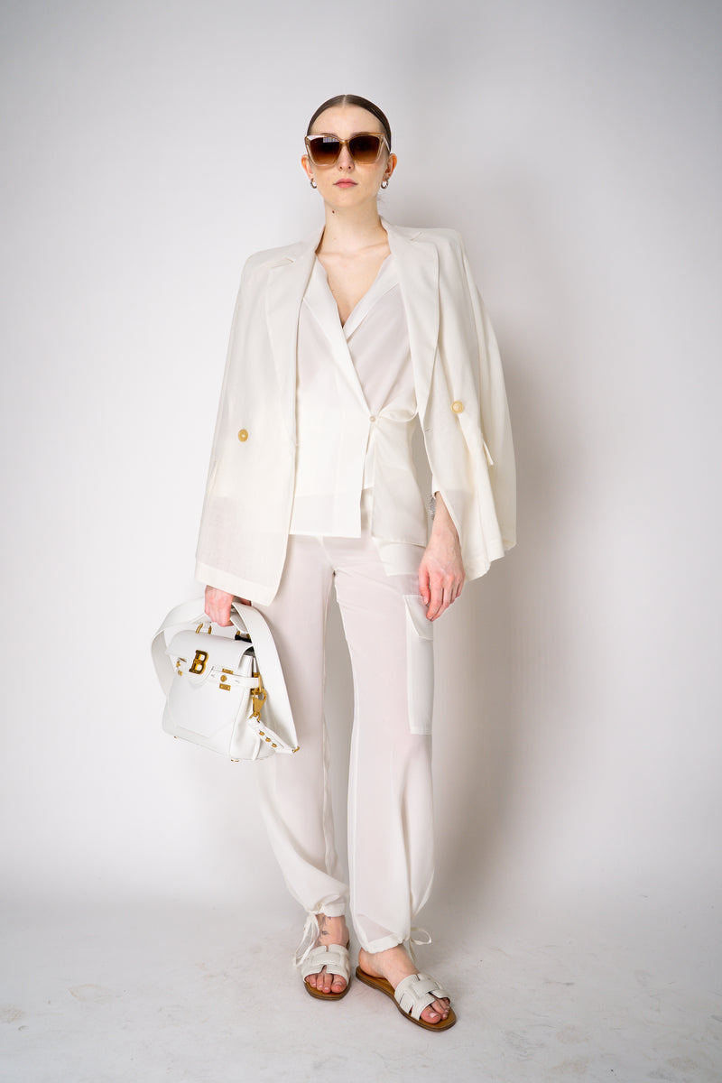 Erika Cavallini Silk Crepe Cargo Trousers in White Vancouver. Shop Online or in Store.