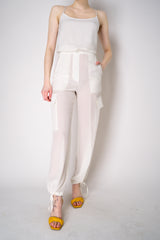Erika Cavallini Silk Crepe Cargo Trousers in White Vancouver. Shop Online or in Store.