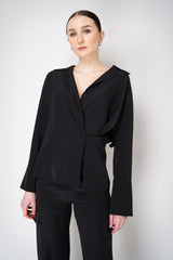 Erika Cavallini Silk Crepe Layered Wrap Blouse in Black Vancouver. Shop Online or in Store.