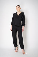 Erika Cavallini Silk Crepe Layered Wrap Blouse in Black Vancouver. Shop Online or in Store.