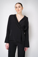 Erika Cavallini Silk Crepe Layered Wrap Blouse in Black Vancouver. Shop Online or in Store.