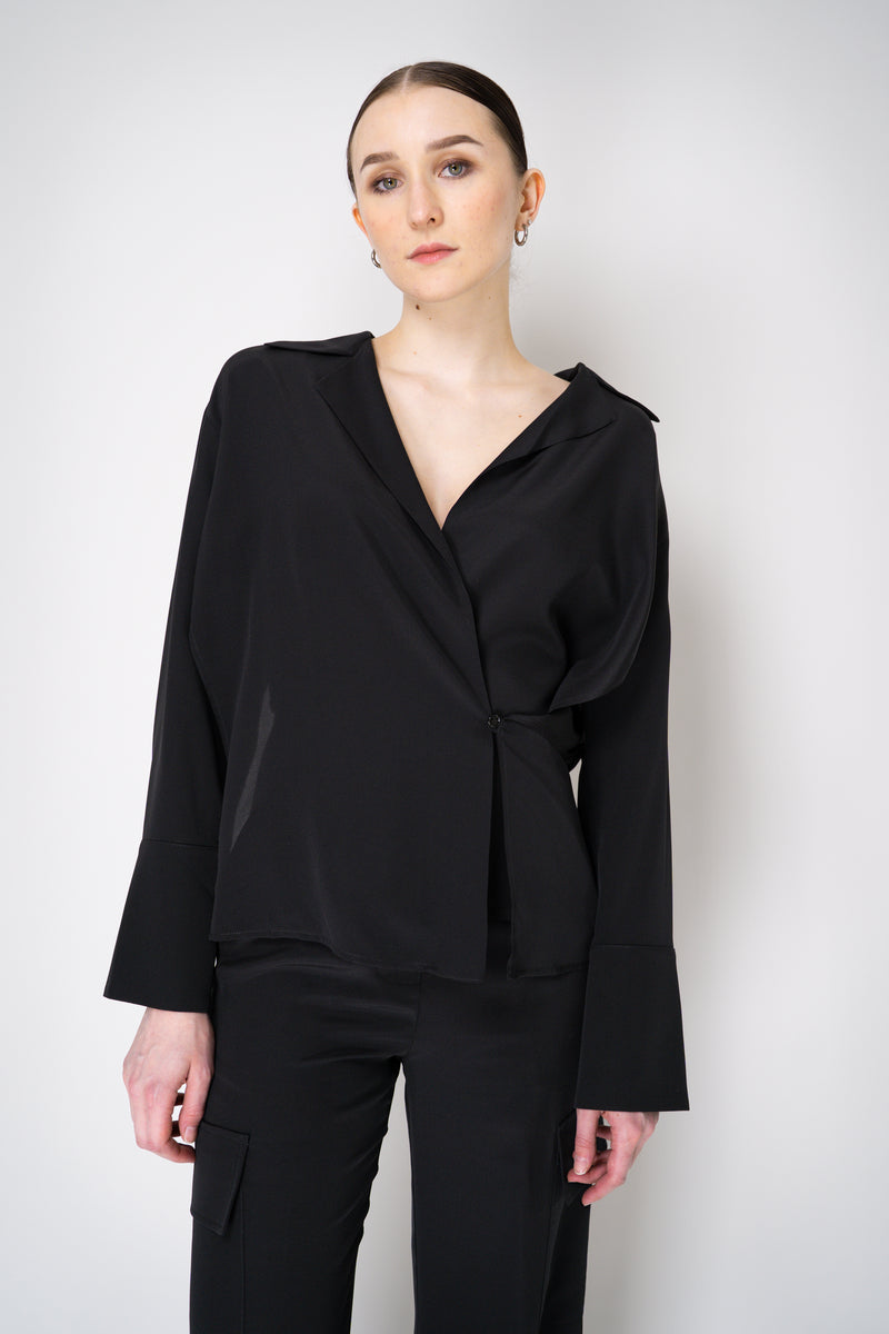 Erika Cavallini Silk Crepe Layered Wrap Blouse in Black Vancouver. Shop Online or in Store.