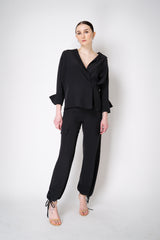 Erika Cavallini Silk Crepe Layered Wrap Blouse in Black Vancouver. Shop Online or in Store.