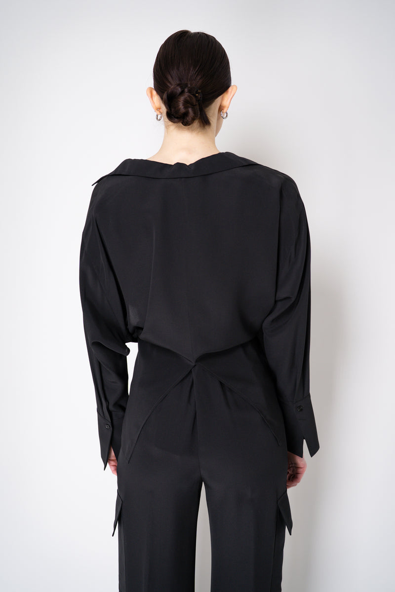 Erika Cavallini Silk Crepe Layered Wrap Blouse in Black Vancouver. Shop Online or in Store.