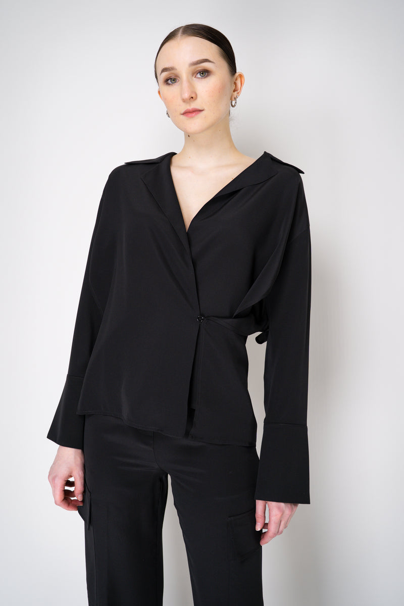 Erika Cavallini Silk Crepe Layered Wrap Blouse in Black Vancouver. Shop Online or in Store.
