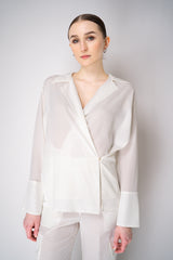 Erika Cavallini Silk Crepe Layered Wrap Blouse in White Vancouver. Shop Online or in Store.