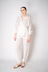Erika Cavallini Silk Crepe Layered Wrap Blouse in White Vancouver. Shop Online or in Store.