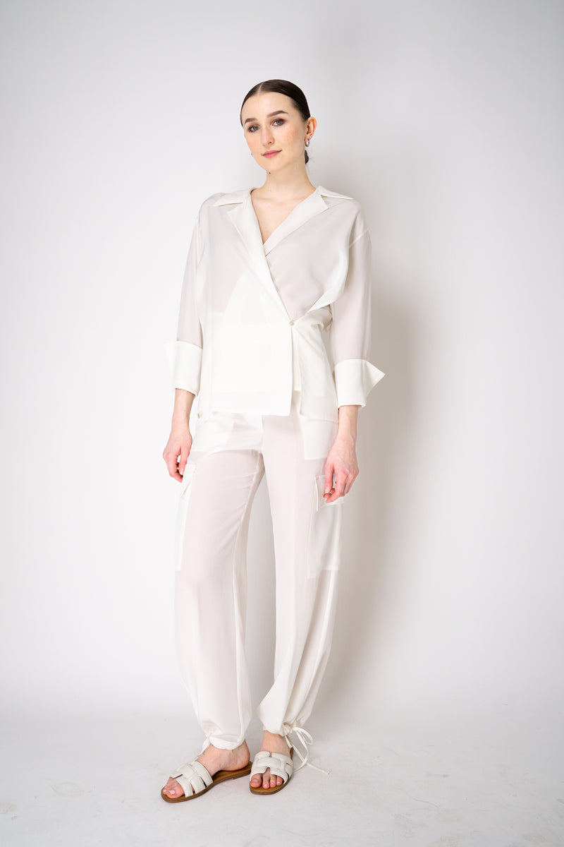 Erika Cavallini Silk Crepe Layered Wrap Blouse in White Vancouver. Shop Online or in Store.