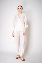 Erika Cavallini Silk Crepe Layered Wrap Blouse in White Vancouver. Shop Online or in Store.