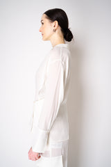 Erika Cavallini Silk Crepe Layered Wrap Blouse in White Vancouver. Shop Online or in Store.