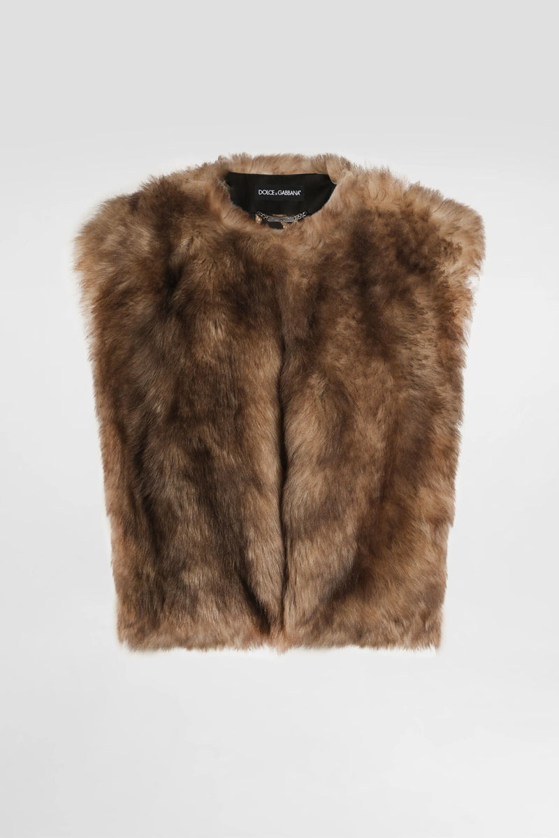 Dolce & Gabbana 100% Agnello Brushed Fur Vest in Golden Brown Melange