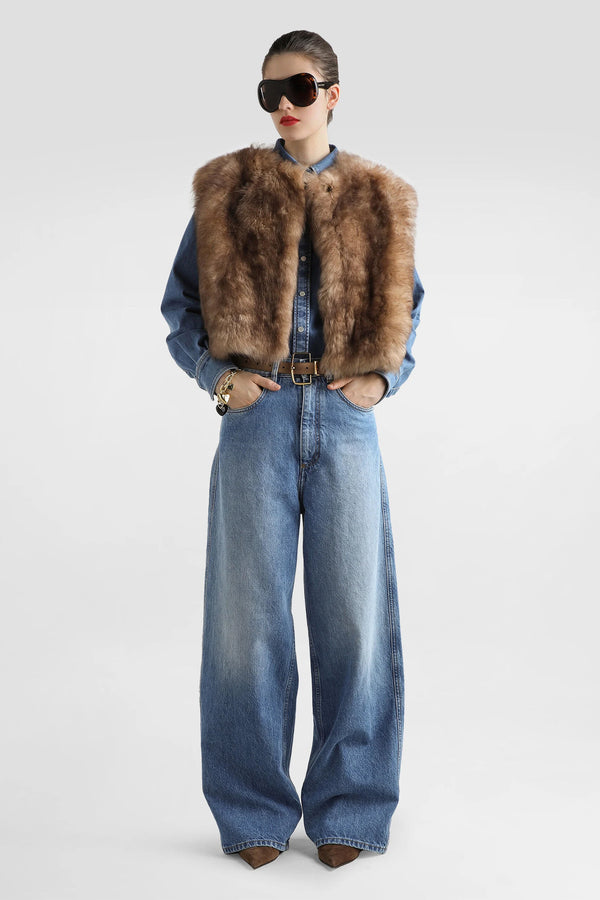 Dolce & Gabbana 100% Agnello Brushed Fur Vest in Golden Brown Melange