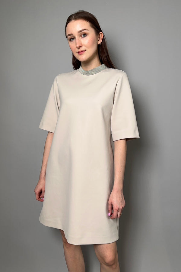 Fabiana Filippi A-Line Scuba Dress with Brilliant Collar in Pale Beige