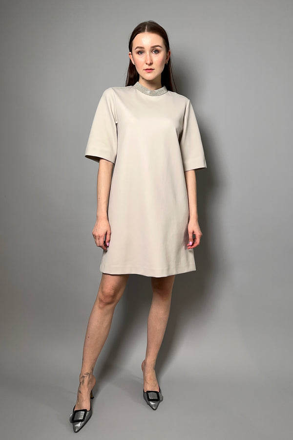 Fabiana Filippi A-Line Scuba Dress with Brilliant Collar in Pale Beige