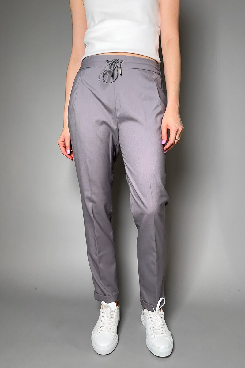 Fabiana Filippi Light Wool Jogger Pants With Brilliant Detail in Grey-Lavender