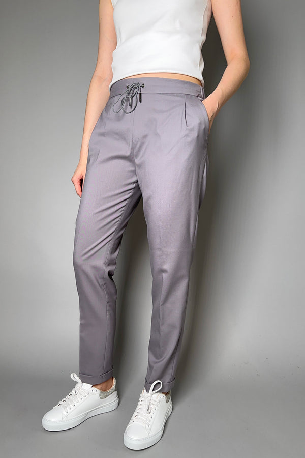 Fabiana Filippi Light Wool Jogger Pants With Brilliant Detail in Grey-Lavender Vancouver. Shop Online or in Store.