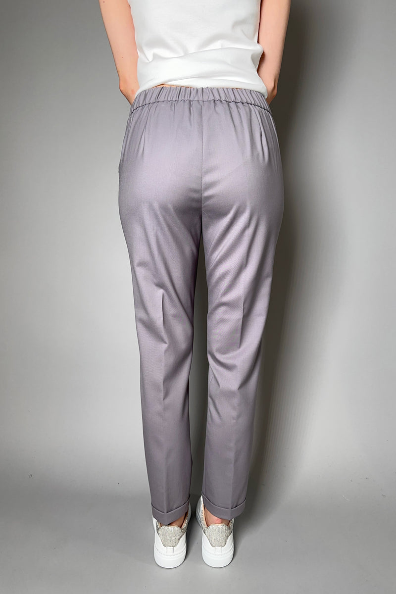 Fabiana Filippi Light Wool Jogger Pants With Brilliant Detail in Grey-Lavender