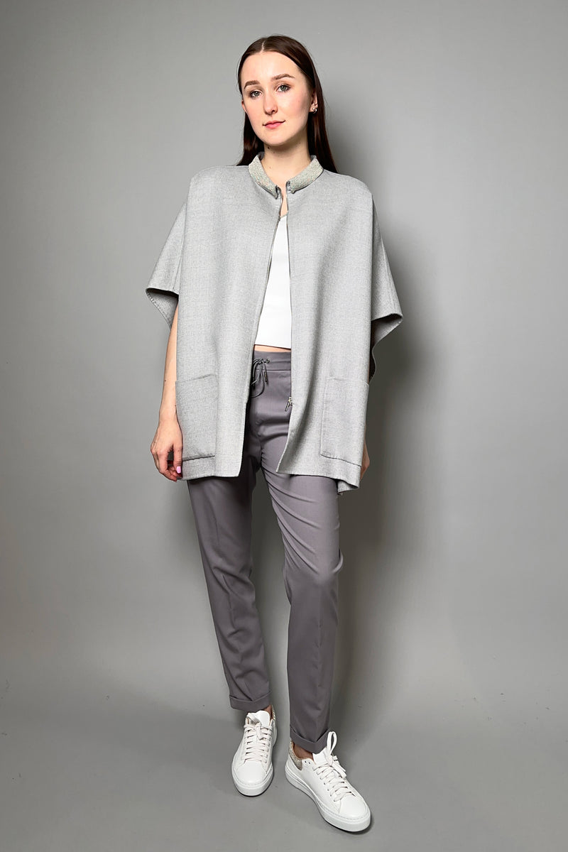 Fabiana Filippi Light Wool Jogger Pants With Brilliant Detail in Grey-Lavender
