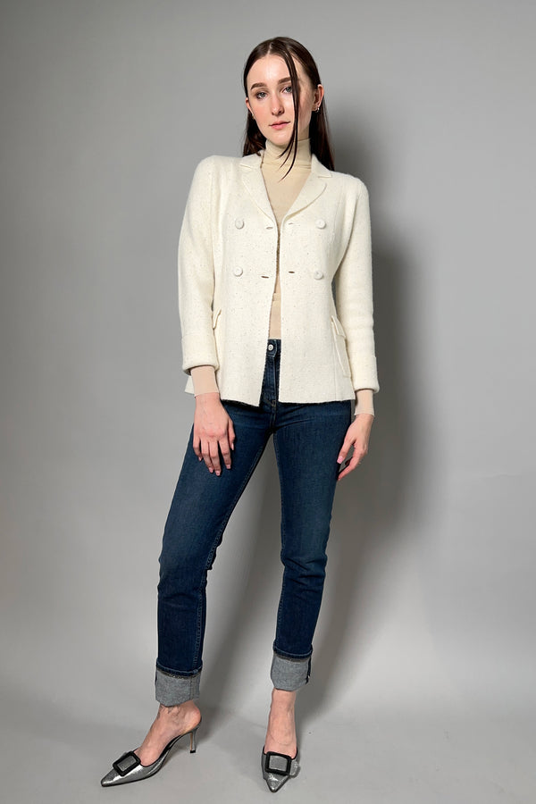 Fabiana Filippi Double Breasted Knit Blazer with Sequin Detail in Cream