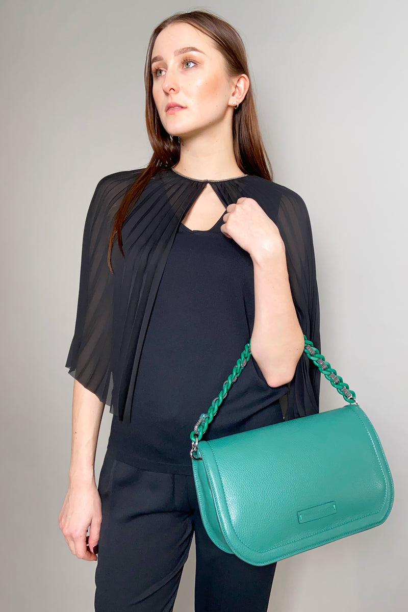 Fabiana Filippi Leather Shoulder Bag with Brilliant Chain in Pine