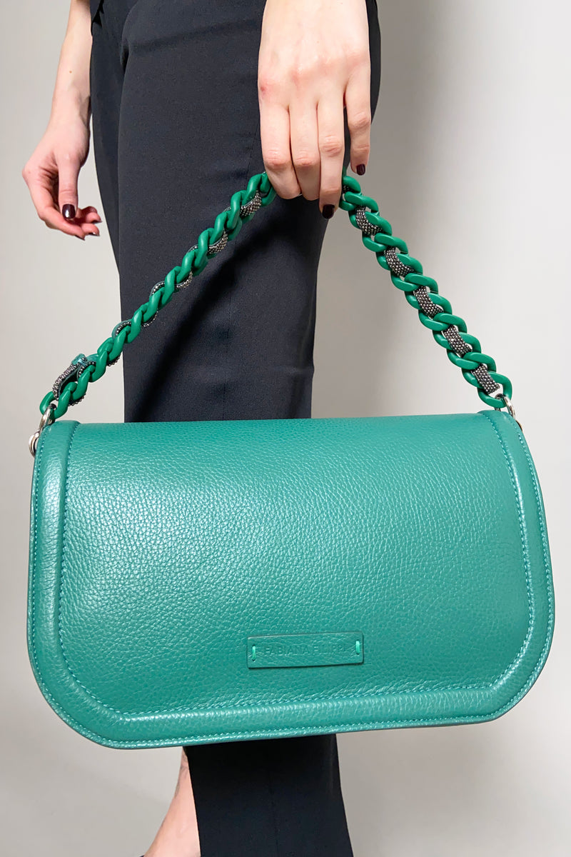 Fabiana Filippi Leather Shoulder Bag with Brilliant Chain in Pine