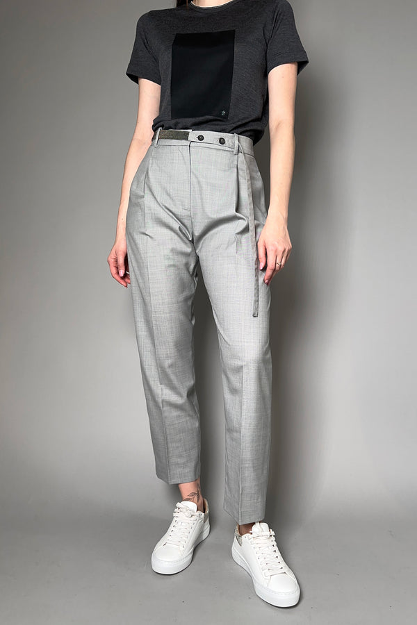 Fabiana Filippi Cropped Wool Trousers With Brilliant Belt in Heather Grey