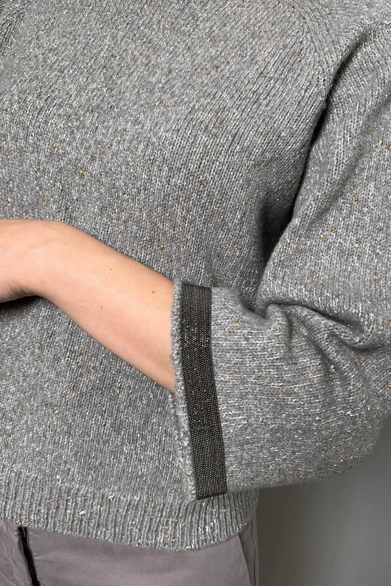 Fabiana Filippi Cashmere Sweater with Sparkly Lurex Specks in Grey Melange