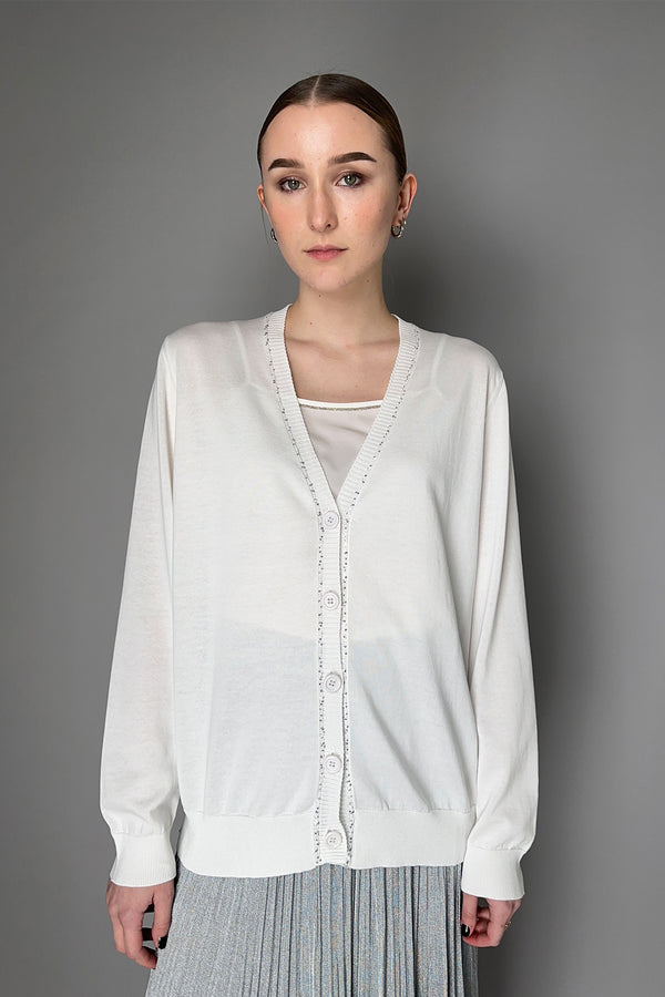 Fabiana Filippi Knitted Cotton Cardigan with Sequin Trim in White