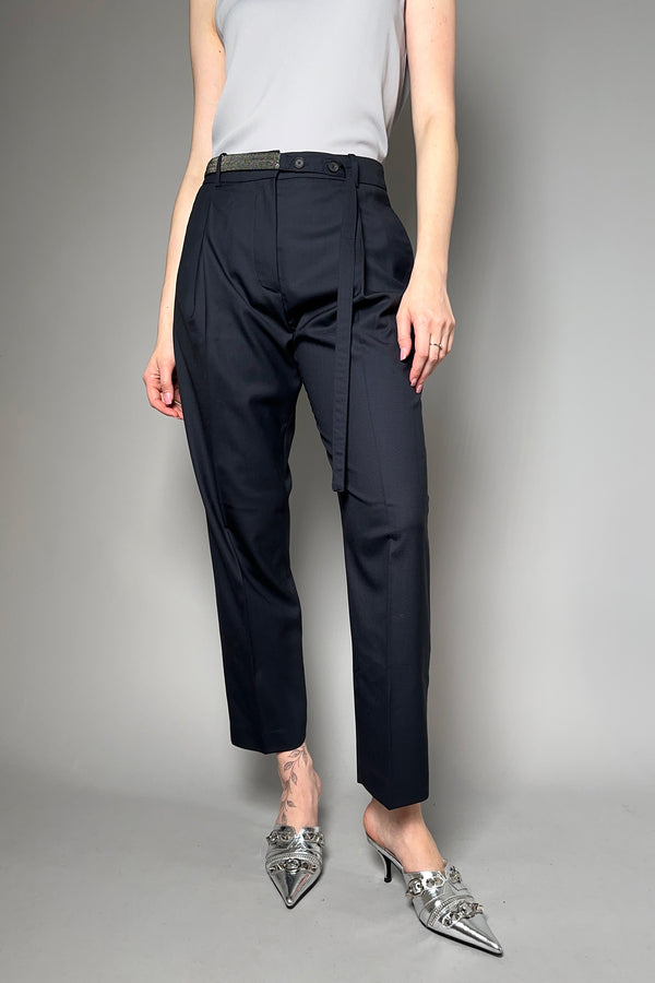 Fabiana Filippi Cropped Wool Trousers With Brilliant Belt in Navy