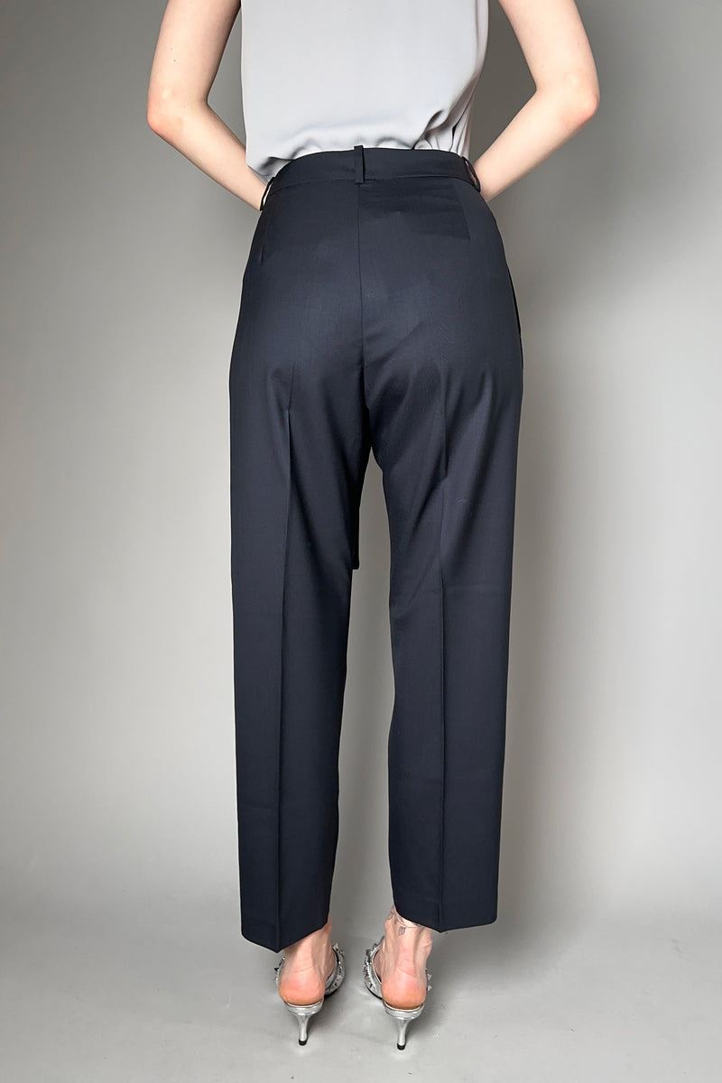 Fabiana Filippi Cropped Wool Trousers With Brilliant Belt in Navy