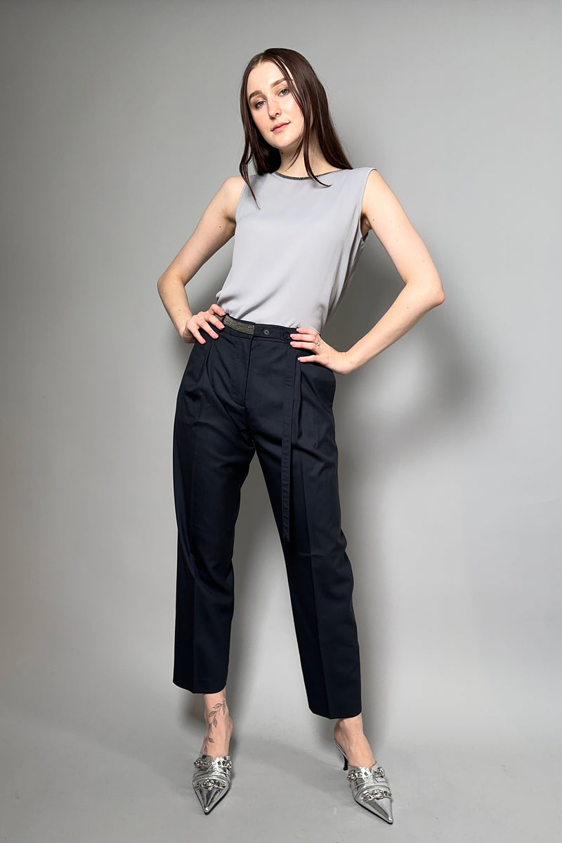 Fabiana Filippi Cropped Wool Trousers With Brilliant Belt in Navy Vancouver. Shop Online or in Store.
