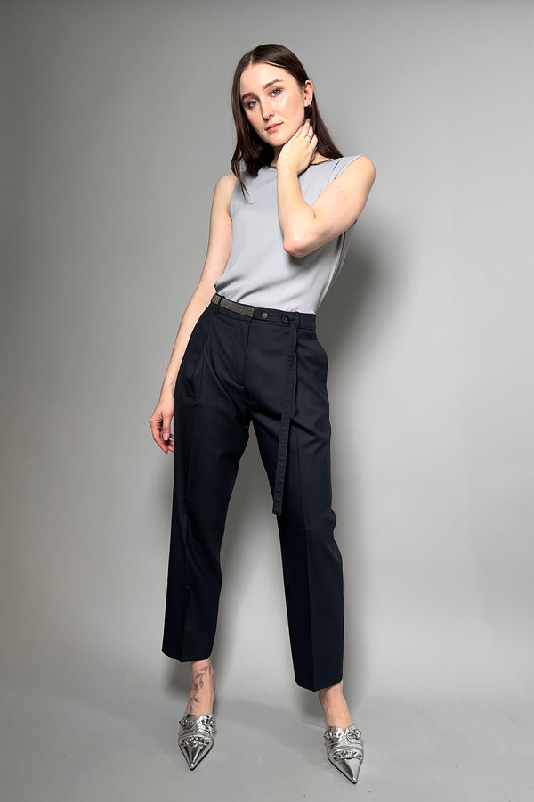 Fabiana Filippi Cropped Wool Trousers With Brilliant Belt in Navy