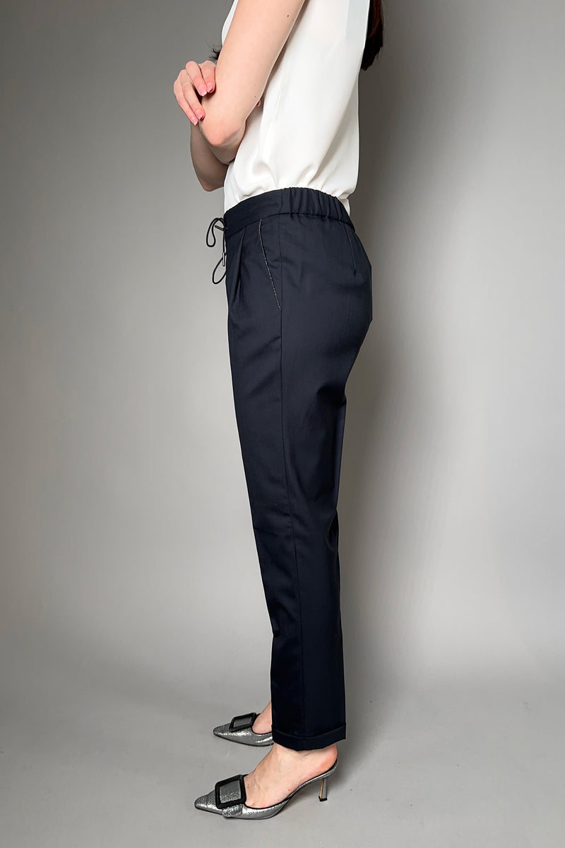 Fabiana Filippi Jogger Style Wool Trousers in Midnight Navy