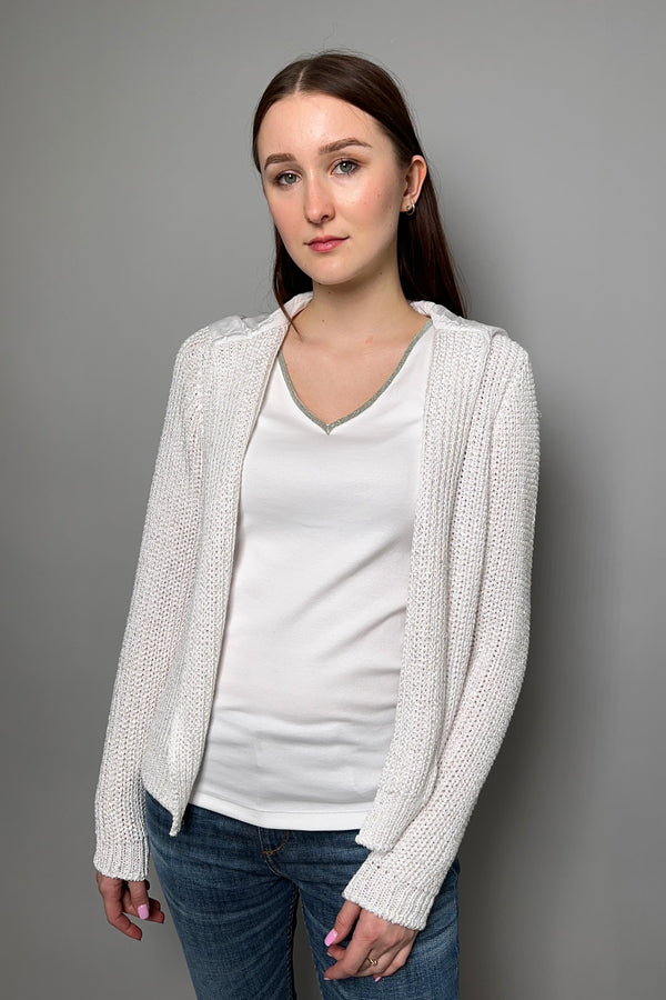 D. Exterior Hooded Sequin Cardigan with Taffeta Back in White - Ashia Mode - Vancouver BC