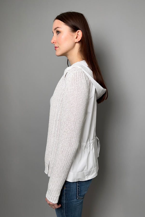 D. Exterior Hooded Sequin Cardigan with Taffeta Back in White - Ashia Mode - Vancouver BC