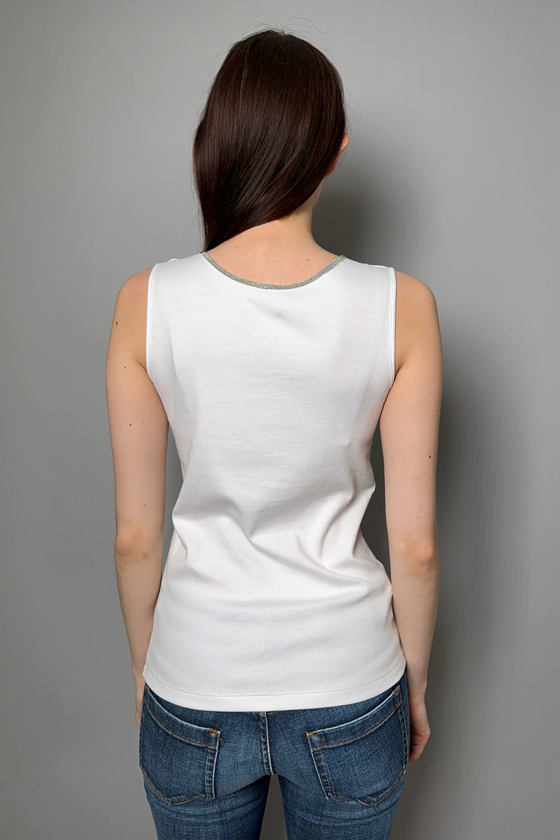 Fabiana Filippi Ribbed Jersey Tank Top with Brilliant Detail in White