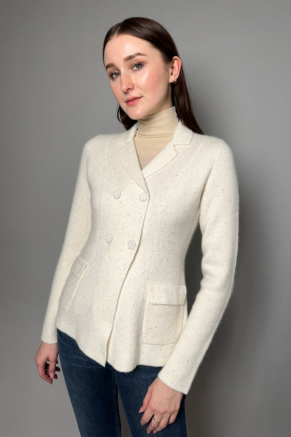 Fabiana Filippi Double Breasted Knit Blazer with Sequin Detail in Cream
