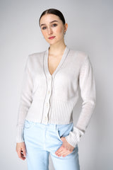 Fabiana Filippi 100% Cashmere Cardigan with Brilliant Beading in Chalk White Vancouver. Shop Online or in Store.