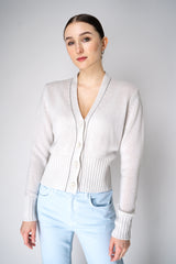 Fabiana Filippi 100% Cashmere Cardigan with Brilliant Beading in Chalk White Vancouver. Shop Online or in Store.