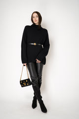 Fabiana Filippi 100% Leather Gold Nugget Buckle in Black Vancouver. Shop Online or in Store.