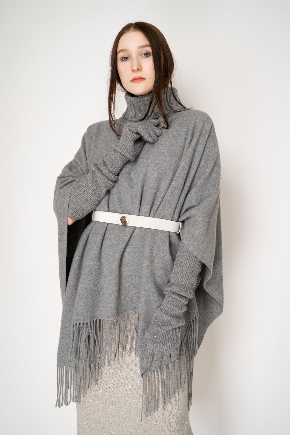 し*い様 ★FABIANA FILIPPI★極美品★カシミヤ★ダブルフェイス★ジ イタリア製 カシミヤ混 FABIANA FILIPPI ポンチョ グレー イタリア製